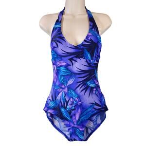 Speedo Women's Purple Palm Tree Deisgn Onepiece Swimsuit Size 12